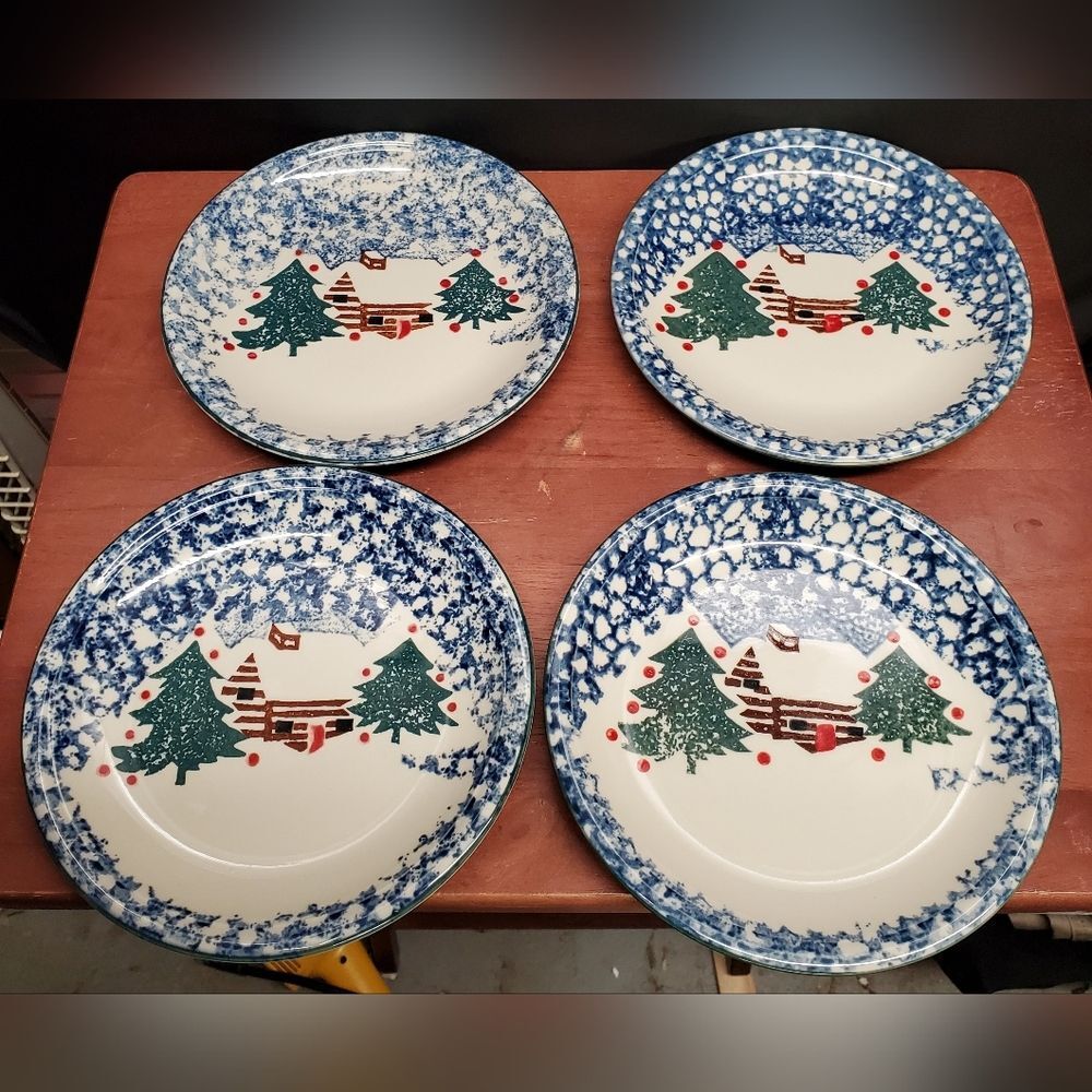 Cabin in the Snow 7 1/2" Salad Plates Folk Craft by TIENSHAN